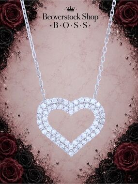 New NWT SUZY LEVIAN Sterling Silver Pave CZ Heart Pendant Necklace